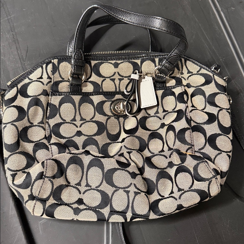 Coach Black and Cream Signature Handbag